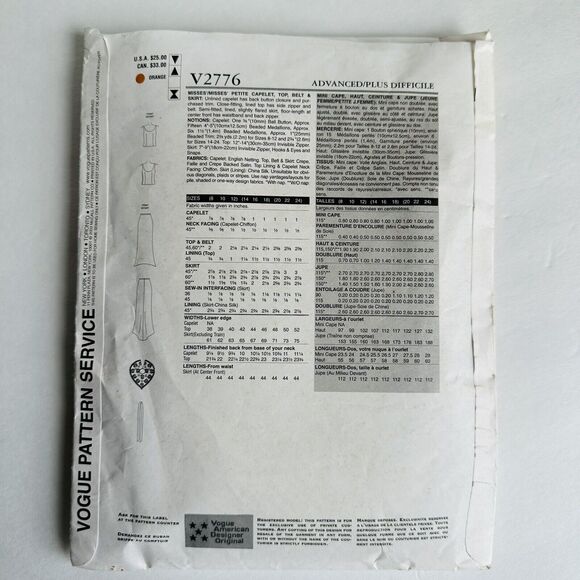 Vogue Sewing Pattern 2776 Evening Gown Lace Capelet Formal Wedding Sz 8-12 - Picture 2 of 2